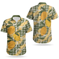 Uliuli Ahiahia Hawaiian Mango Palaka Couples Matching Puletasi and Hawaiian Shirt Aloha Hibiscus Pikake Lei