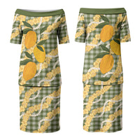 Uliuli Ahiahia Hawaiian Mango Palaka Couples Matching Puletasi and Long Sleeve Button Shirt Aloha Hibiscus Pikake Lei