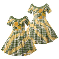 Uliuli Ahiahia Hawaiian Mango Palaka Family Matching Off Shoulder Maxi Dress and Hawaiian Shirt Aloha Hibiscus Pikake Lei