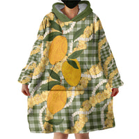 Uliuli Ahiahia Hawaiian Mango Palaka Wearable Blanket Hoodie Aloha Hibiscus Pikake Lei