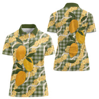 Uliuli Ahiahia Hawaiian Mango Palaka Women Polo Shirt Aloha Hibiscus Pikake Lei