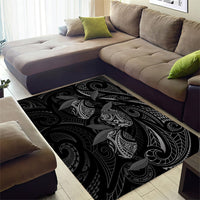 Hawaiian Mango Tribal Tattoo Area Rug Black White Pacific Traditional Pattern