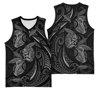 Hawaiian Mango Tribal Tattoo Basketball Jersey Black White Pacific Traditional Pattern