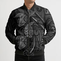 Hawaiian Mango Tribal Tattoo Bomber Puffer Jacket Black White Pacific Traditional Pattern