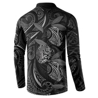 Hawaiian Mango Tribal Tattoo Button Sweatshirt Black White Pacific Traditional Pattern