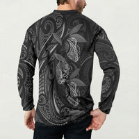 Hawaiian Mango Tribal Tattoo Button Sweatshirt Black White Pacific Traditional Pattern