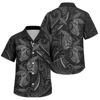 Hawaiian Mango Tribal Tattoo Family Matching Off The Shoulder Long Sleeve Dress and Hawaiian Shirt Black White Pacific Traditional Pattern