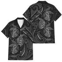 Hawaiian Mango Tribal Tattoo Family Matching Tank Maxi Dress and Hawaiian Shirt Black White Pacific Traditional Pattern