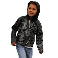 Hawaiian Mango Tribal Tattoo Kid Hoodie Black White Pacific Traditional Pattern