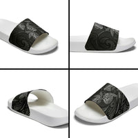 Hawaiian Mango Tribal Tattoo Slide Sandals Black White Pacific Traditional Pattern