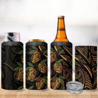 Hawaiian Mango Tribal Tattoo 4 in 1 Can Cooler Tumbler Gold Pacific Traditional Pattern