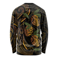 Hawaiian Mango Tribal Tattoo Long Sleeve Shirt Gold Pacific Traditional Pattern