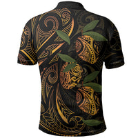 Hawaiian Mango Tribal Tattoo Polo Shirt Gold Pacific Traditional Pattern