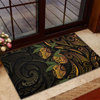 Hawaiian Mango Tribal Tattoo Rubber Doormat Gold Pacific Traditional Pattern