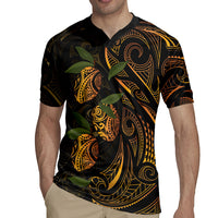 Hawaiian Mango Tribal Tattoo Rugby Jersey Gold Pacific Traditional Pattern