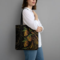 Hawaiian Mango Tribal Tattoo Tote Bag Gold Pacific Traditional Pattern