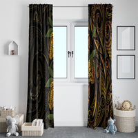 Hawaiian Mango Tribal Tattoo Window Curtain Gold Pacific Traditional Pattern