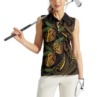 Hawaiian Mango Tribal Tattoo Women Sleeveless Polo Shirt Gold Pacific Traditional Pattern