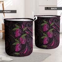 Hawaiian Mango Tribal Tattoo Laundry Basket Pink Pacific Traditional Pattern