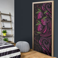 Hawaiian Mango Tribal Tattoo Door Cover Pink Pacific Traditional Pattern