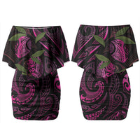 Hawaiian Mango Tribal Tattoo Family Matching Off Shoulder Short Dress and Hawaiian Shirt Pink Pacific Traditional Pattern