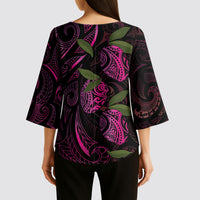 Hawaiian Mango Tribal Tattoo Kimono Sleeve Blouse Pink Pacific Traditional Pattern