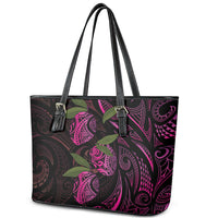 Hawaiian Mango Tribal Tattoo Leather Tote Bag Pink Pacific Traditional Pattern