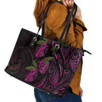 Hawaiian Mango Tribal Tattoo Leather Tote Bag Pink Pacific Traditional Pattern