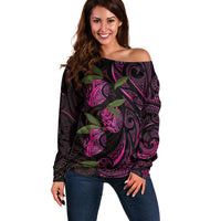 Hawaiian Mango Tribal Tattoo Off Shoulder Sweater Pink Pacific Traditional Pattern