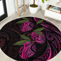 Hawaiian Mango Tribal Tattoo Round Carpet Pink Pacific Traditional Pattern