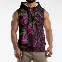 Hawaiian Mango Tribal Tattoo Sleeveless Hoodie Pink Pacific Traditional Pattern