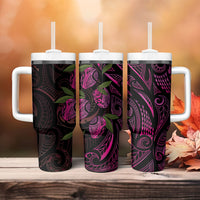 Hawaiian Mango Tribal Tattoo Tumbler With Handle Pink Pacific Traditional Pattern