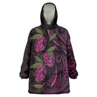 Hawaiian Mango Tribal Tattoo Wearable Blanket Hoodie Pink Pacific Traditional Pattern