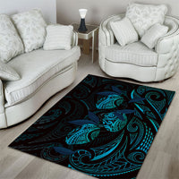 Hawaiian Mango Tribal Tattoo Area Rug Teal Pacific Traditional Pattern
