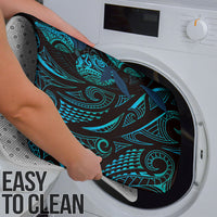 Hawaiian Mango Tribal Tattoo Bathroom Set Teal Pacific Traditional Pattern