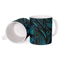 Hawaiian Mango Tribal Tattoo Ceramic Mug Teal Pacific Traditional Pattern