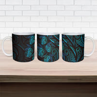 Hawaiian Mango Tribal Tattoo Ceramic Mug Teal Pacific Traditional Pattern