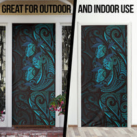 Hawaiian Mango Tribal Tattoo Door Cover Teal Pacific Traditional Pattern