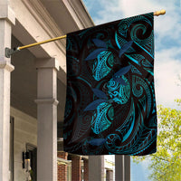 Hawaiian Mango Tribal Tattoo Garden Flag Teal Pacific Traditional Pattern