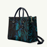 Hawaiian Mango Tribal Tattoo Leather Bag Teal Pacific Traditional Pattern