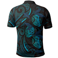 Hawaiian Mango Tribal Tattoo Polo Shirt Teal Pacific Traditional Pattern