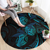 Hawaiian Mango Tribal Tattoo Round Carpet Teal Pacific Traditional Pattern