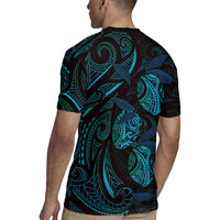 Hawaiian Mango Tribal Tattoo Rugby Jersey Teal Pacific Traditional Pattern