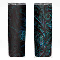 Hawaiian Mango Tribal Tattoo Skinny Tumbler Teal Pacific Traditional Pattern