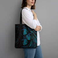 Hawaiian Mango Tribal Tattoo Tote Bag Teal Pacific Traditional Pattern