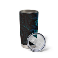 Hawaiian Mango Tribal Tattoo Tumbler Cup Teal Pacific Traditional Pattern