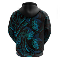 Hawaiian Mango Tribal Tattoo Zip Hoodie Teal Pacific Traditional Pattern