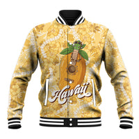 Hawaiian Mango Ukulele Baseball Jacket Retro Yellow Hibiscus Pikake Lei