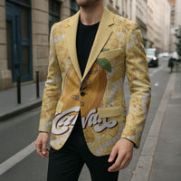 Hawaiian Mango Ukulele Blazer Retro Yellow Hibiscus Pikake Lei