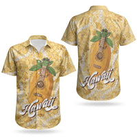 Hawaiian Mango Ukulele Couples Matching Puletasi and Hawaiian Shirt Retro Yellow Hibiscus Pikake Lei